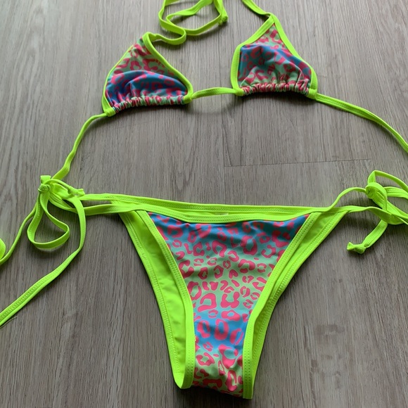 Brand new neon leopard string bikini size 8 - Picture 2 of 2